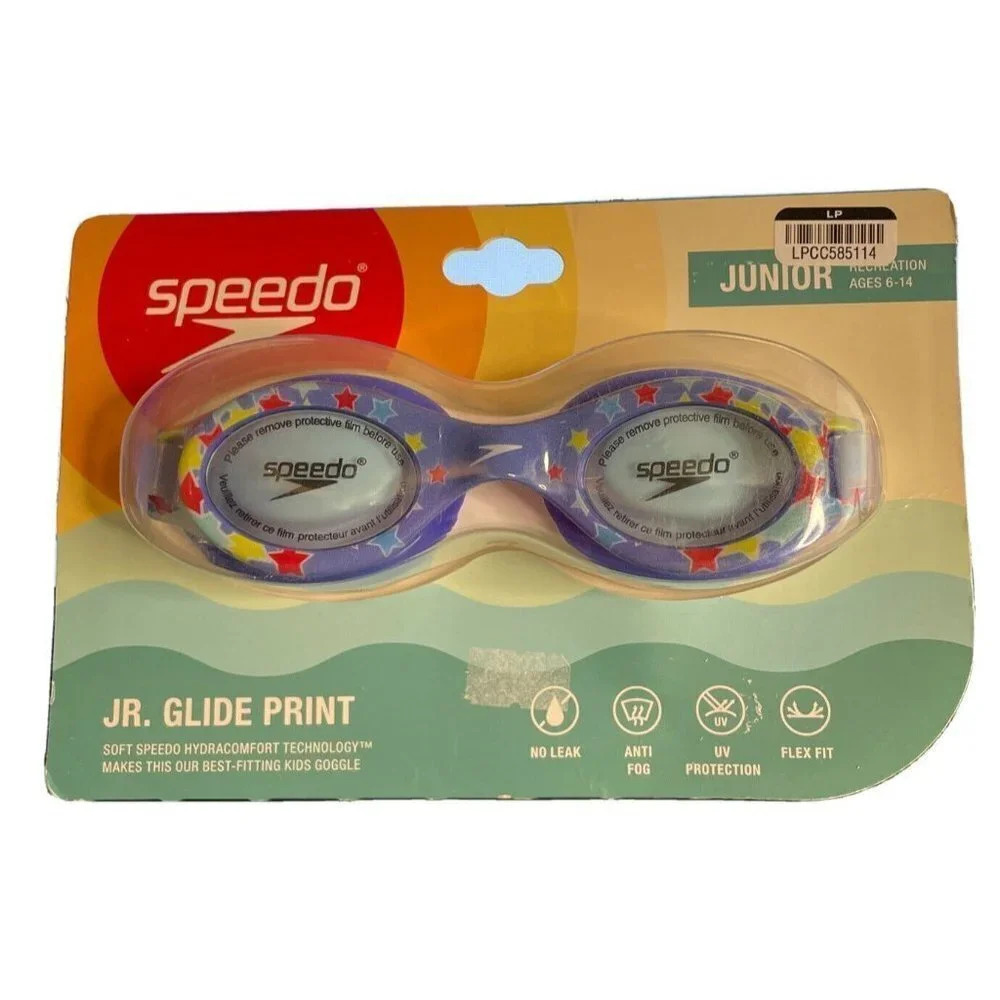 Speedo Swimming JR. Glide Print‎ Purple Stars Goggles Ages Junior 6-14 NEW